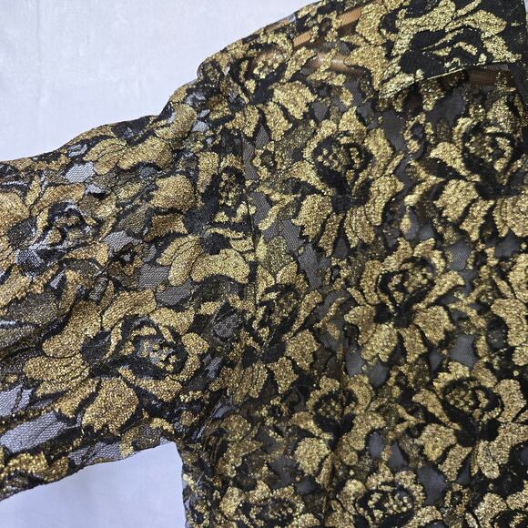 In Charge Womens Vtg 90s Y2K Whimsigoth Sparkle Metallic Sheer Lace Button Top M - Picture 4 of 10